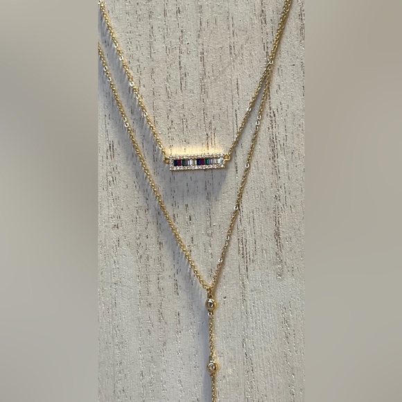 Express 2 Row Layered Y Bar Necklace - Picture 1 of 5